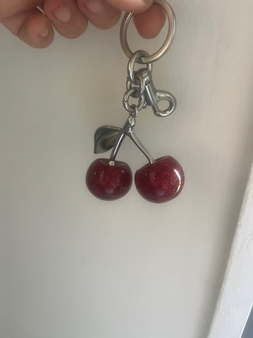Sparkling Cherry Keychain - Deep Red Charm